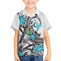 Aotearoa Te Ika-a-Maui Family Matching Off The Shoulder Long Sleeve Dress and Hawaiian Shirt South Island Kekeru Maori Koru LT14 Son's Shirt White - Polynesian Pride