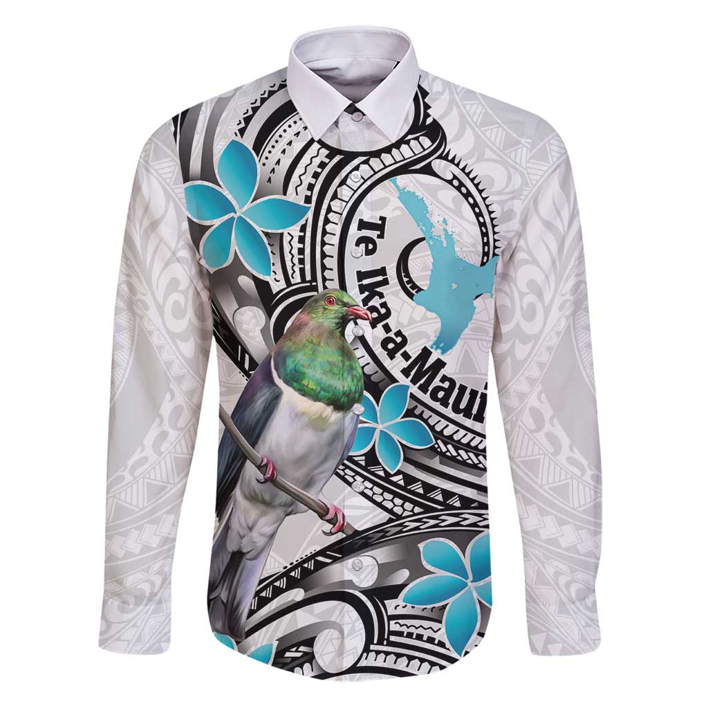 Aotearoa Te Ika-a-Maui Family Matching Puletasi and Hawaiian Shirt South Island Kekeru Maori Koru LT14 Dad's Shirt - Long Sleeve White - Polynesian Pride