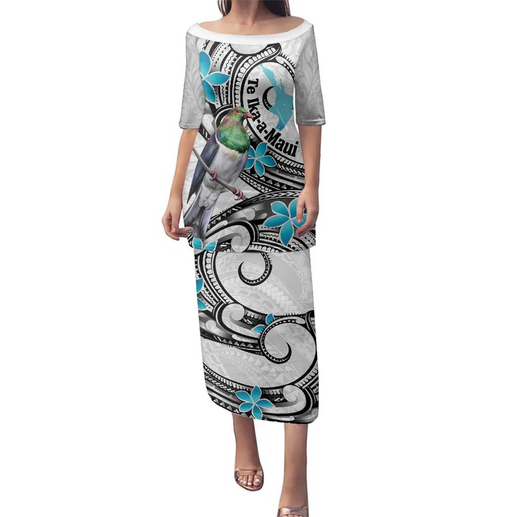 Aotearoa Te Ika-a-Maui Family Matching Puletasi and Hawaiian Shirt South Island Kekeru Maori Koru LT14 Mom's Dress White - Polynesian Pride
