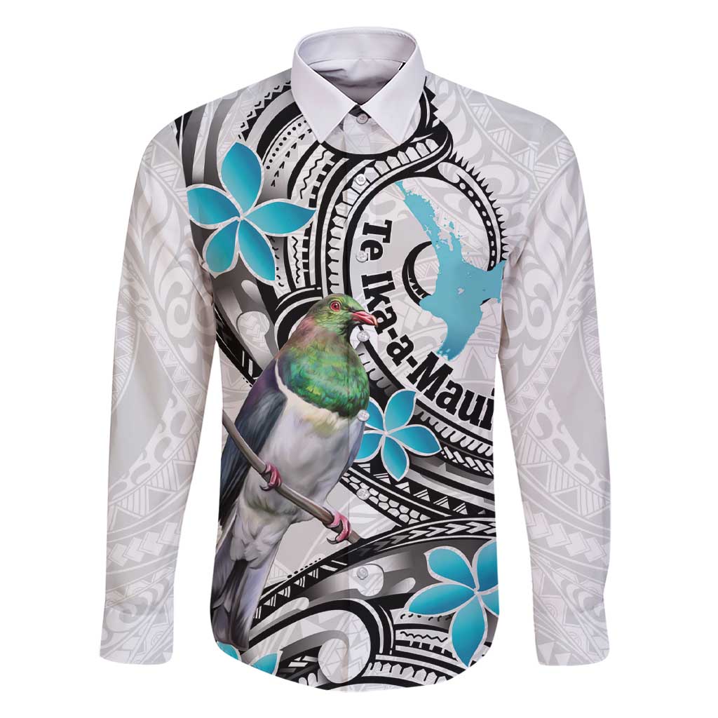 Aotearoa Te Ika-a-Maui Family Matching Short Sleeve Bodycon Dress and Hawaiian Shirt South Island Kekeru Maori Koru LT14 Dad's Shirt - Long Sleeve White - Polynesian Pride