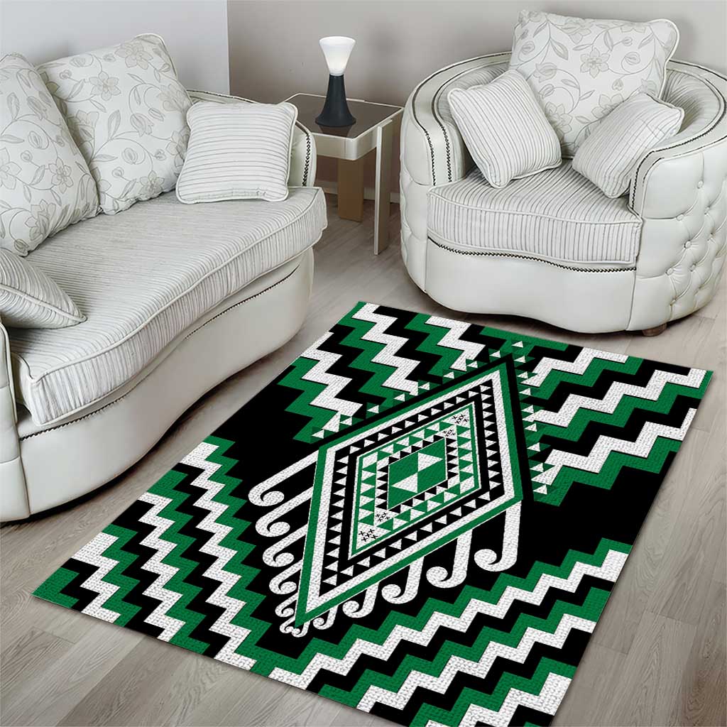 Green Aotearoa Taniko Poutama Patikitiki Area Rug