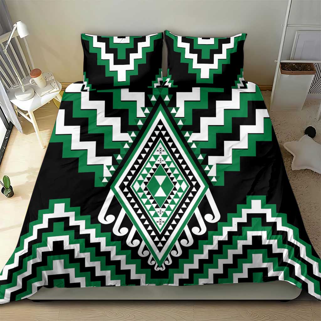 Green Aotearoa Taniko Poutama Patikitiki Bedding Set