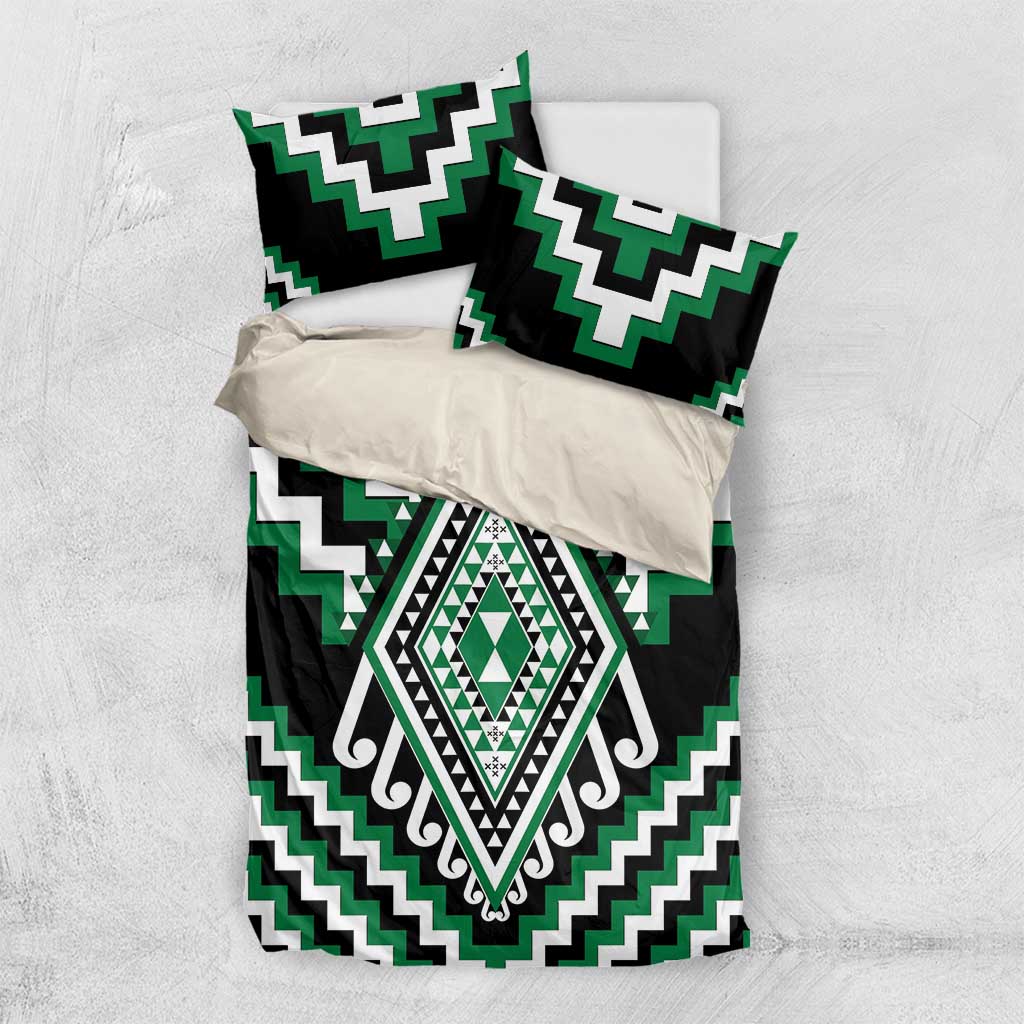 Green Aotearoa Taniko Poutama Patikitiki Bedding Set