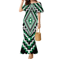 Green Aotearoa Taniko Poutama Patikitiki Family Matching Mermaid Dress and Hawaiian Shirt LT14 Mom's Dress Green - Polynesian Pride