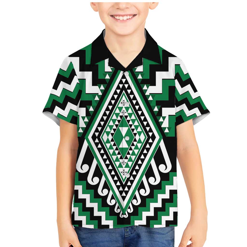 Green Aotearoa Taniko Poutama Patikitiki Family Matching Mermaid Dress and Hawaiian Shirt LT14 Son's Shirt Green - Polynesian Pride
