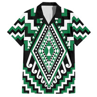 Green Aotearoa Taniko Poutama Patikitiki Family Matching Off Shoulder Maxi Dress and Hawaiian Shirt LT14 Dad's Shirt - Short Sleeve Green - Polynesian Pride