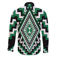 Green Aotearoa Taniko Poutama Patikitiki Family Matching Off Shoulder Maxi Dress and Hawaiian Shirt LT14 - Polynesian Pride