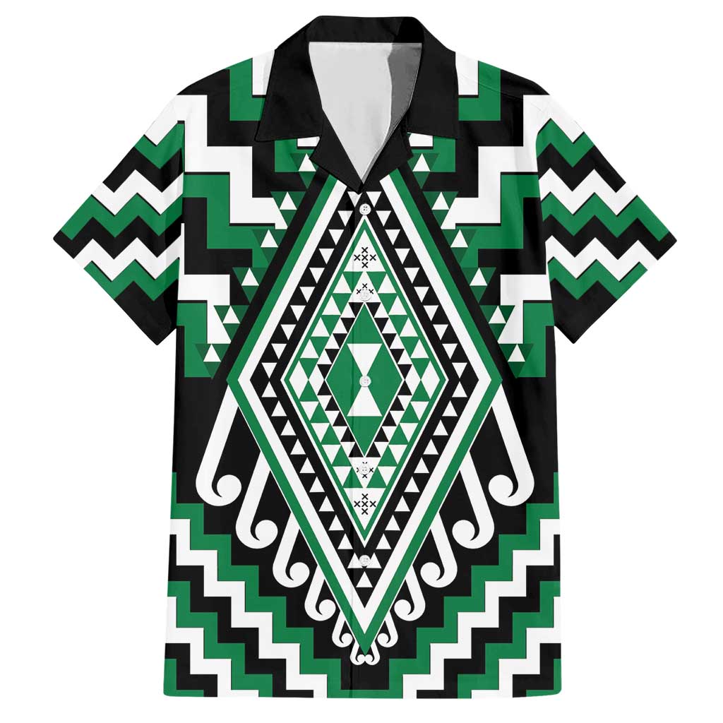 Green Aotearoa Taniko Poutama Patikitiki Family Matching Short Sleeve Bodycon Dress and Hawaiian Shirt LT14 Dad's Shirt - Short Sleeve Green - Polynesian Pride