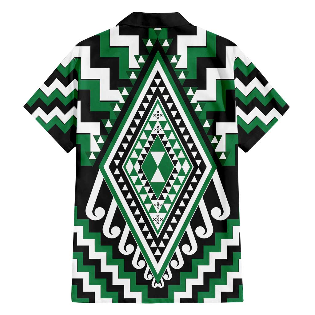 Green Aotearoa Taniko Poutama Patikitiki Family Matching Tank Maxi Dress and Hawaiian Shirt