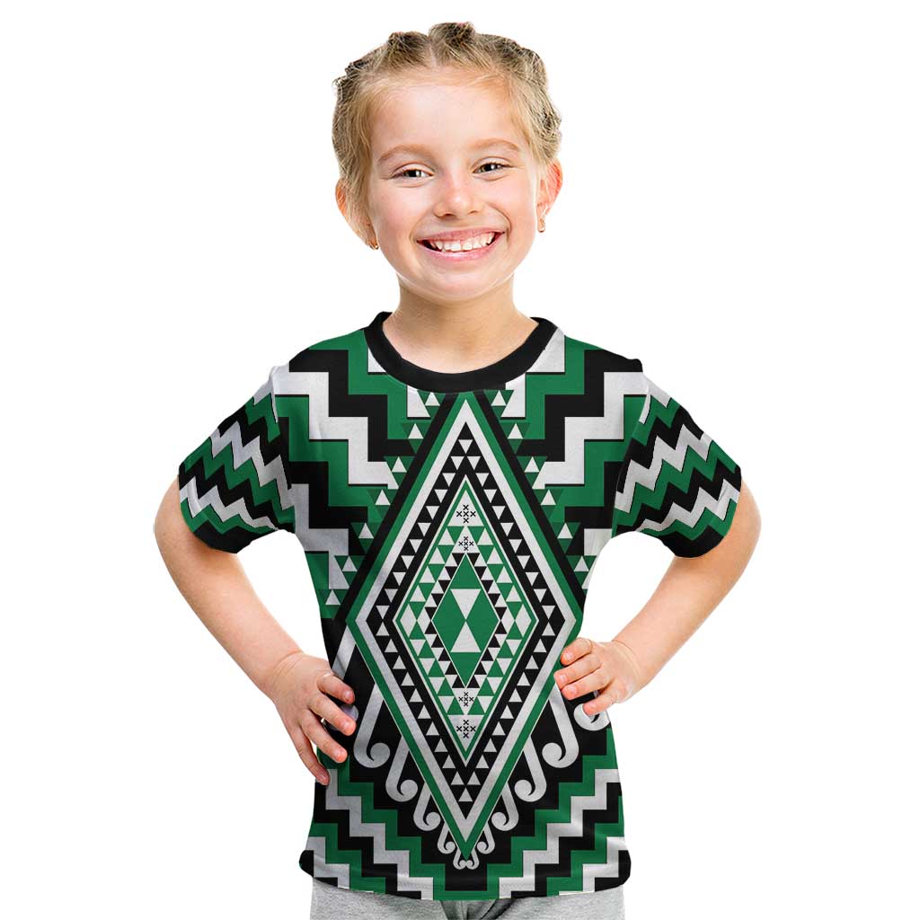 Green Aotearoa Taniko Poutama Patikitiki Kid T Shirt