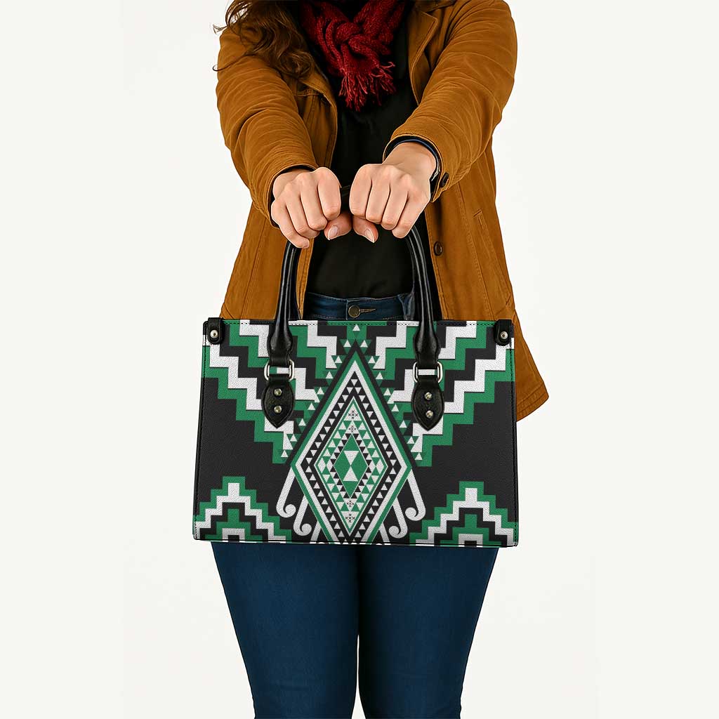 Green New Zealand Taniko Poutama Patikitiki Leather Bag - Polynesian Pride
