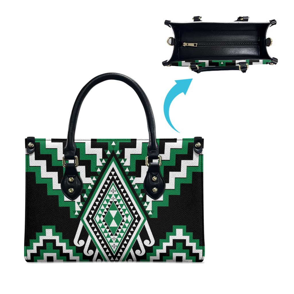 Green New Zealand Taniko Poutama Patikitiki Leather Bag - Polynesian Pride