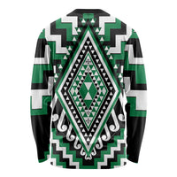 Green Aotearoa Taniko Poutama Patikitiki Long Sleeve Shirt