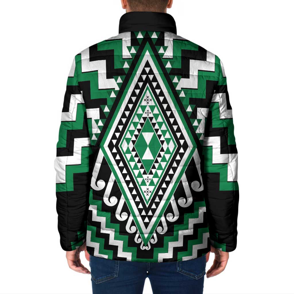 Green New Zealand Taniko Poutama Patikitiki Padded Jacket - Polynesian Pride