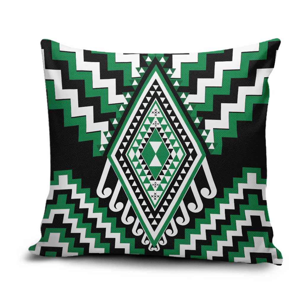 Green New Zealand Taniko Poutama Patikitiki Pillow Cover - Polynesian Pride