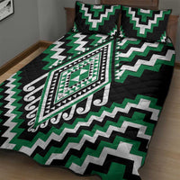 Green Aotearoa Taniko Poutama Patikitiki Quilt Bed Set