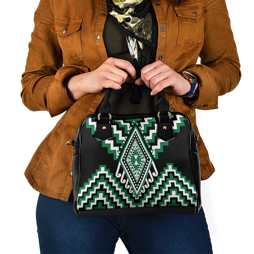 Green Aotearoa Taniko Poutama Patikitiki Shoulder Handbag