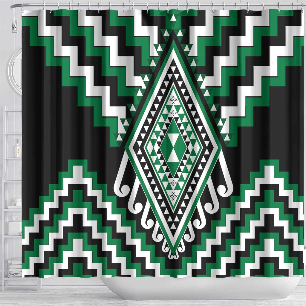 Green Aotearoa Taniko Poutama Patikitiki Shower Curtain