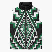 Green New Zealand Taniko Poutama Patikitiki Sleeveless Puffer Jacket - Polynesian Pride