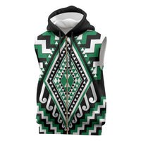 Green New Zealand Taniko Poutama Patikitiki Sleeveless Zip Hoodie - Polynesian Pride