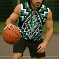 Green New Zealand Taniko Poutama Patikitiki Sleeveless Zip Hoodie - Polynesian Pride