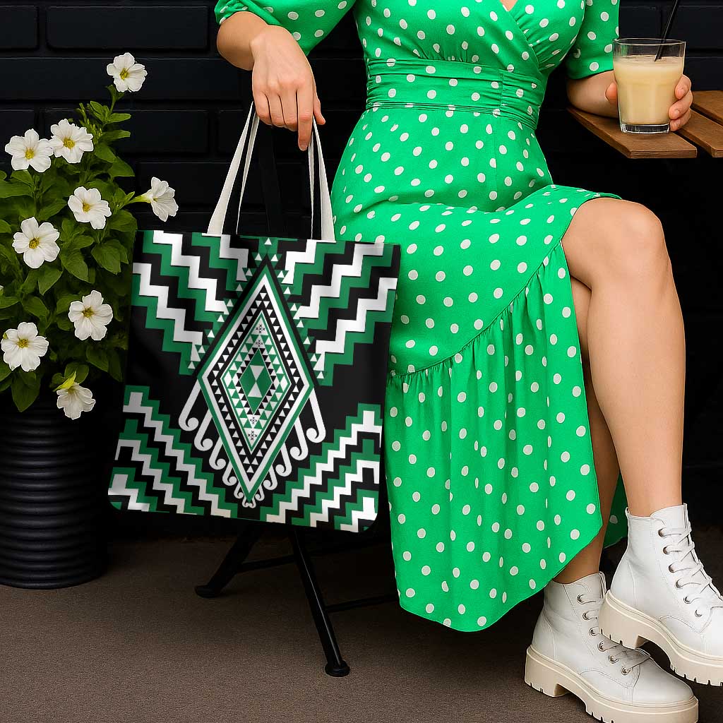 Green New Zealand Taniko Poutama Patikitiki Tote Bag - Polynesian Pride