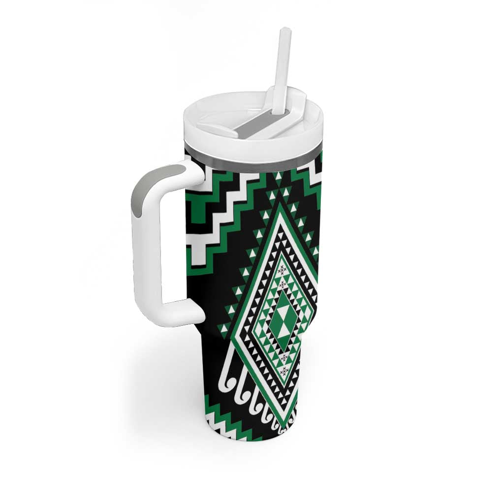 Green Aotearoa Taniko Poutama Patikitiki Tumbler With Handle