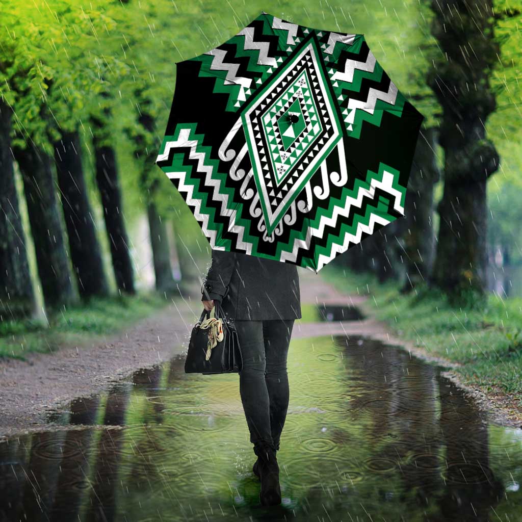 Green New Zealand Taniko Poutama Patikitiki Umbrella - Polynesian Pride