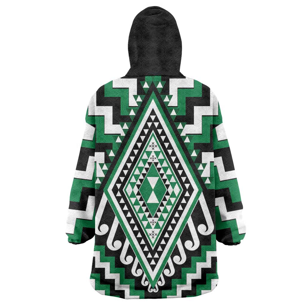 Green Aotearoa Taniko Poutama Patikitiki Wearable Blanket Hoodie