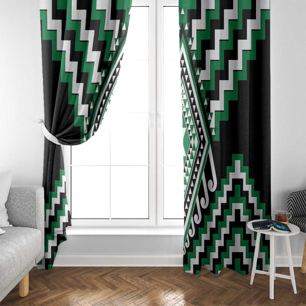Green Aotearoa Taniko Poutama Patikitiki Window Curtain