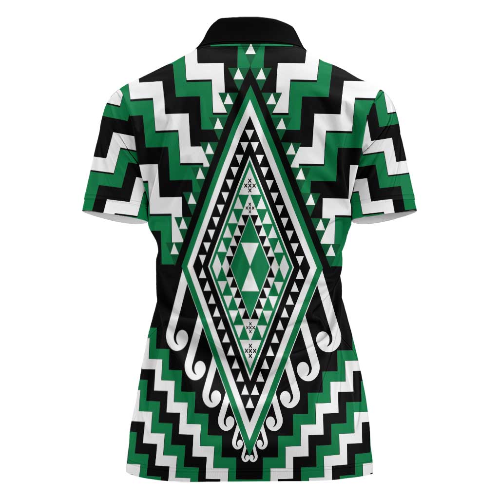 Green Aotearoa Taniko Poutama Patikitiki Women Polo Shirt