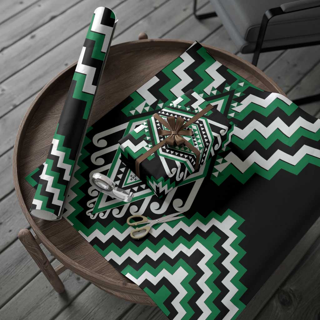 Green Aotearoa Taniko Poutama Patikitiki Wrapping Paper - Polynesian Pride