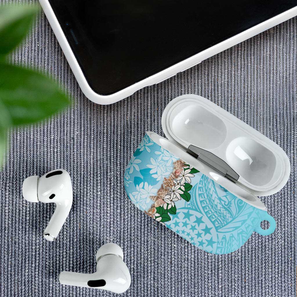 Cook Islands Tiare Maori With Conch Shell AirPods Case Pasifika Fest Polynesian Tattoo Turquoise