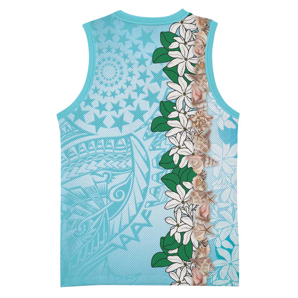 Cook Islands Tiare Maori With Conch Shell Basketball Jersey Pasifika Fest Polynesian Tattoo Turquoise