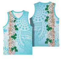Cook Islands Tiare Maori With Conch Shell Basketball Jersey Pasifika Fest Polynesian Tattoo Turquoise