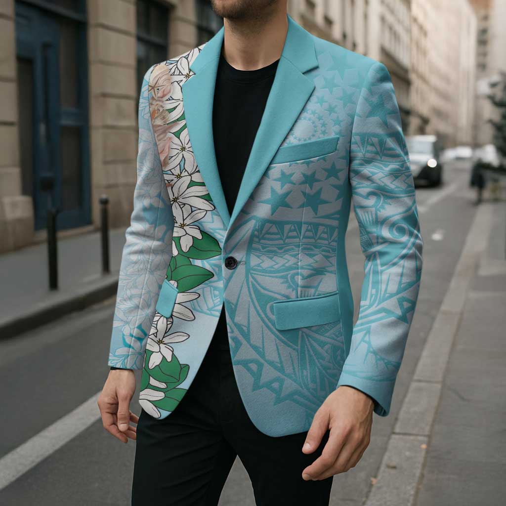 Cook Islands Tiare Maori With Conch Shell Blazer Pasifika Fest Polynesian Tattoo Turquoise