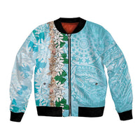 Cook Islands Tiare Maori With Conch Shell Bomber Jacket Pasifika Fest Polynesian Tattoo Turquoise