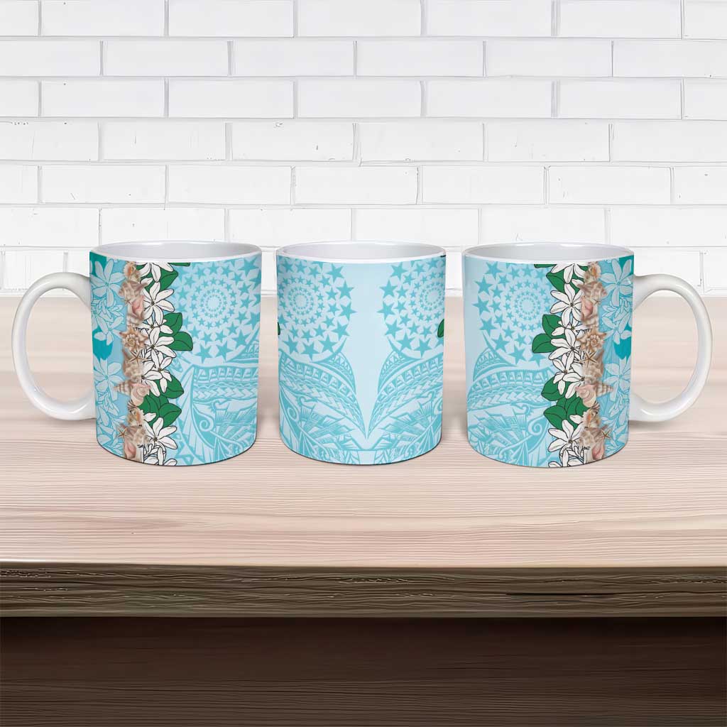 Cook Islands Tiare Maori With Conch Shell Ceramic Mug Pasifika Fest Polynesian Tattoo Turquoise