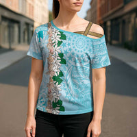 Cook Islands Tiare Maori With Conch Shell Cross Shoulder Shirt Pasifika Fest Polynesian Tattoo Turquoise