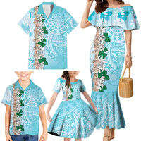 Cook Islands Tiare Maori With Conch Shell Family Matching Mermaid Dress and Hawaiian Shirt Pasifika Fest Polynesian Tattoo Turquoise LT14 - Polynesian Pride