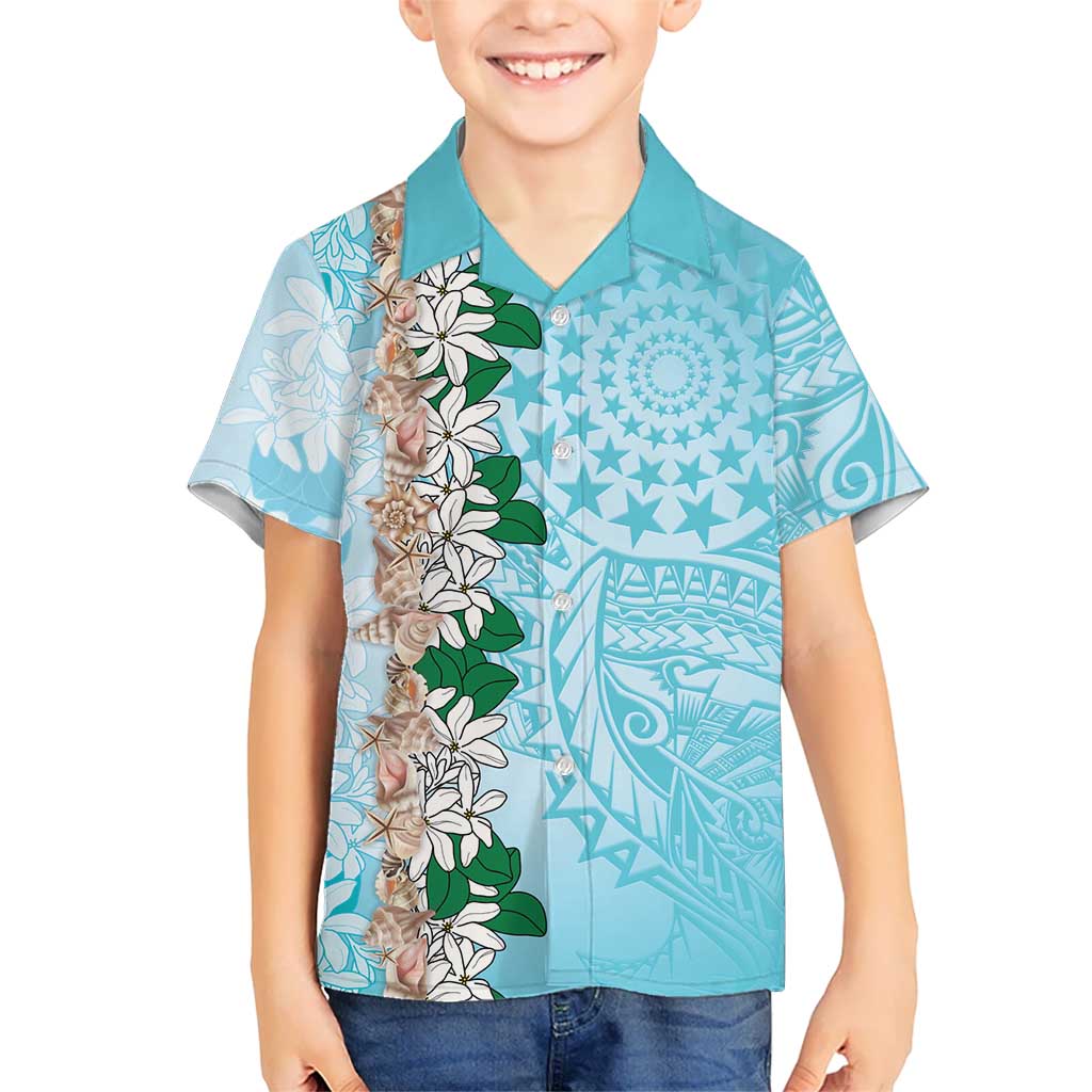 Cook Islands Tiare Maori With Conch Shell Family Matching Mermaid Dress and Hawaiian Shirt Pasifika Fest Polynesian Tattoo Turquoise LT14 Son's Shirt Turquoise - Polynesian Pride