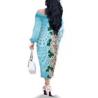 Cook Islands Tiare Maori With Conch Shell Family Matching Off The Shoulder Long Sleeve Dress and Hawaiian Shirt Pasifika Fest Polynesian Tattoo Turquoise LT14 - Polynesian Pride