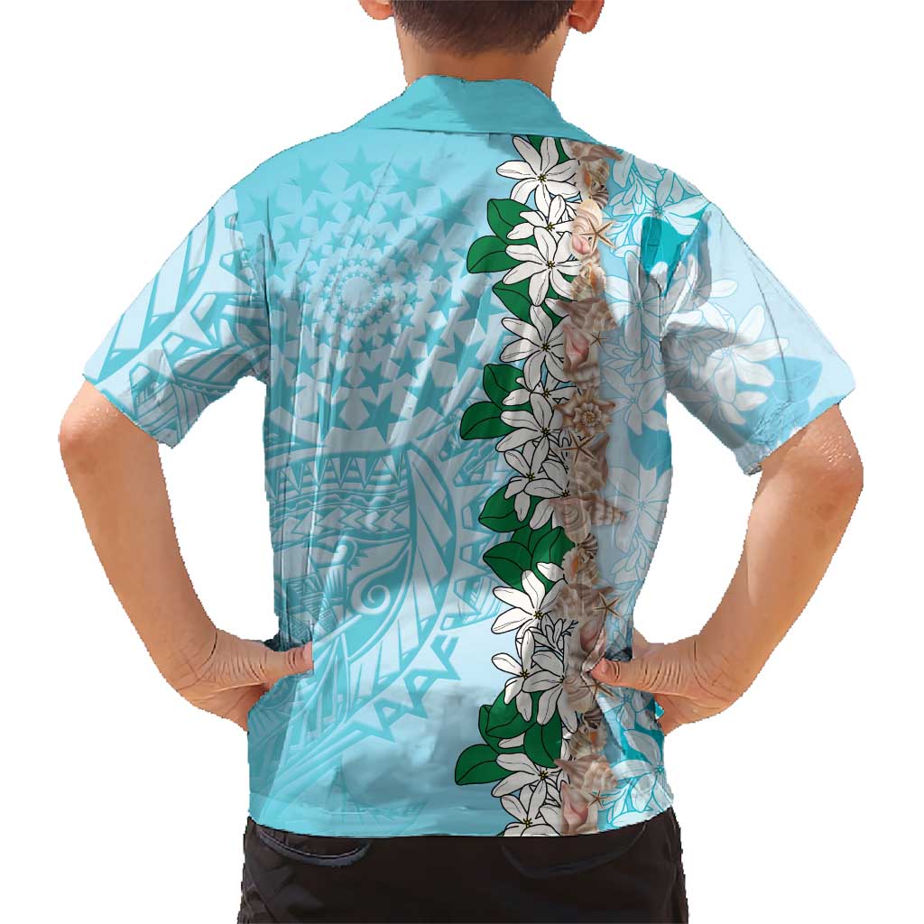 Cook Islands Tiare Maori With Conch Shell Family Matching Off Shoulder Short Dress and Hawaiian Shirt Pasifika Fest Polynesian Tattoo Turquoise LT14 - Polynesian Pride