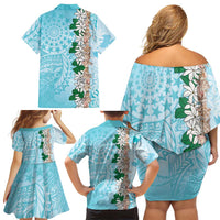 Cook Islands Tiare Maori With Conch Shell Family Matching Off Shoulder Short Dress and Hawaiian Shirt Pasifika Fest Polynesian Tattoo Turquoise LT14 - Polynesian Pride