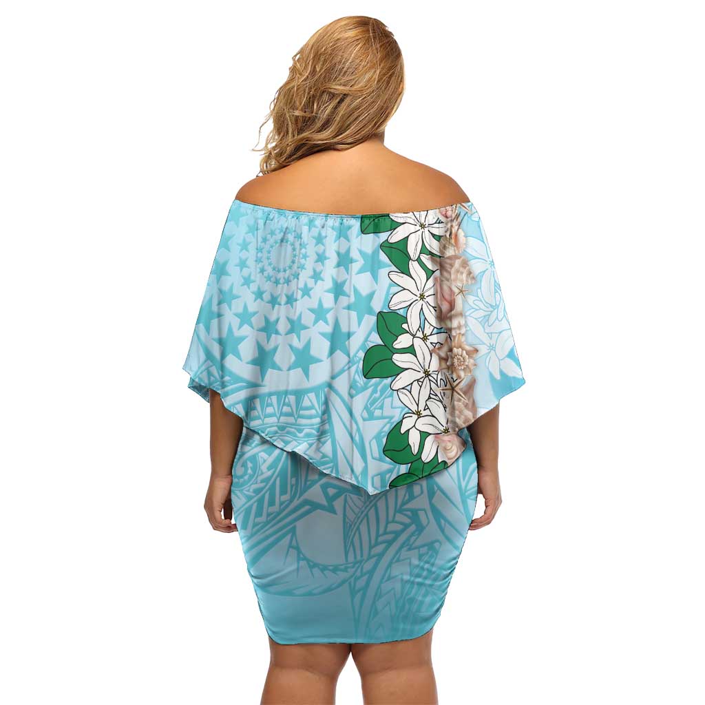 Cook Islands Tiare Maori With Conch Shell Family Matching Off Shoulder Short Dress and Hawaiian Shirt Pasifika Fest Polynesian Tattoo Turquoise LT14 - Polynesian Pride