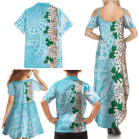 Cook Islands Tiare Maori With Conch Shell Family Matching Summer Maxi Dress and Hawaiian Shirt Pasifika Fest Polynesian Tattoo Turquoise LT14 - Polynesian Pride