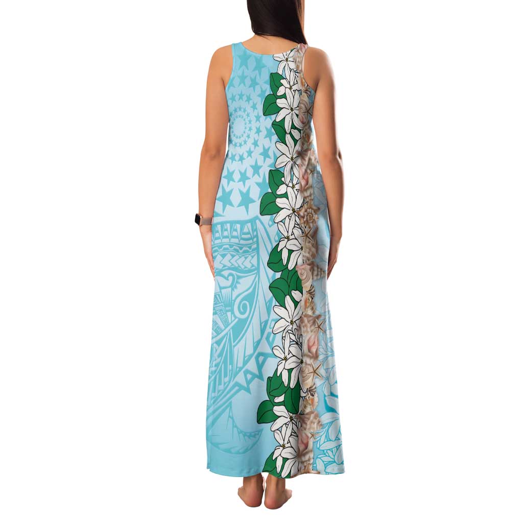 Cook Islands Tiare Maori With Conch Shell Family Matching Tank Maxi Dress and Hawaiian Shirt Pasifika Fest Polynesian Tattoo Turquoise LT14 - Polynesian Pride