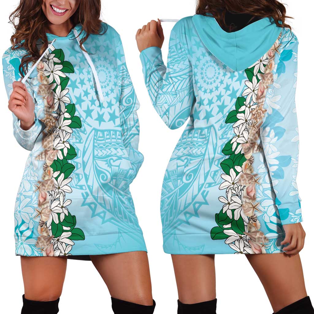 Cook Islands Tiare Maori With Conch Shell Hoodie Dress Pasifika Fest Polynesian Tattoo Turquoise