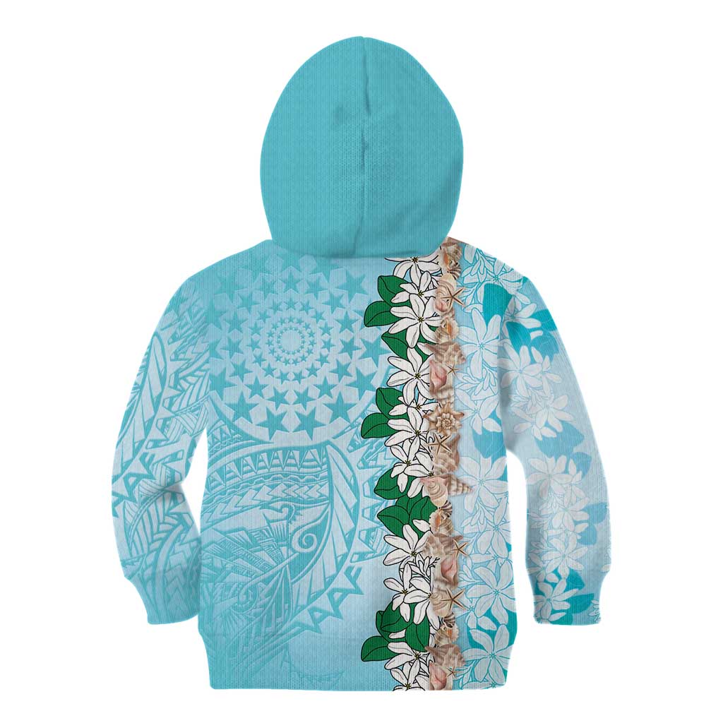 Cook Islands Tiare Maori With Conch Shell Kid Hoodie Pasifika Fest Polynesian Tattoo Turquoise