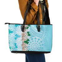 Cook Islands Tiare Maori With Conch Shell Leather Tote Bag Pasifika Fest Polynesian Tattoo Turquoise